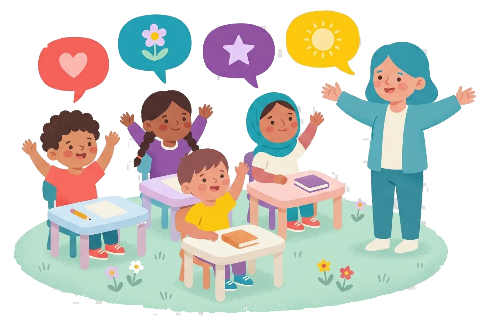 Sala de aula viva: alunos participando com apoio de comunicação alternativa